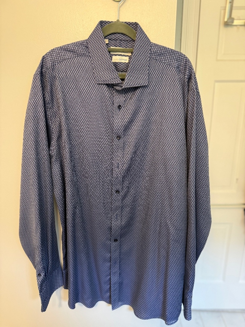 Twillory Mens Navy Diamond Print Dress Shirt Tailored Fit 17.5 36/37
